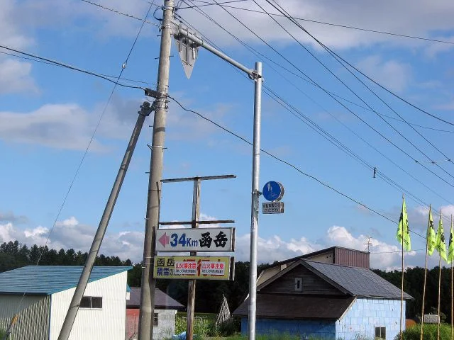 旧看板「34km函岳」の文字